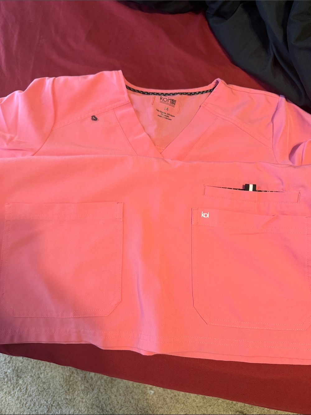 koi Women’s Pink V-Neck Scrub Top with Dual Pockets
